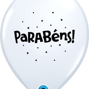 Branco estampado Parabéns Qualatex®