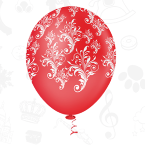 BALÃO 10'' DECORADO VERMELHO COM ARABESCO BRANCO
