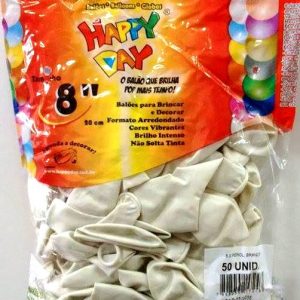 BALÃO 8'' PEROLADO BRANCO HAPPY DAY