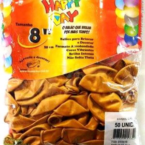 BALÃO 8'' PEROLADO OURO HAPPY DAY