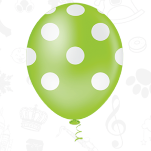 BALÃO 10'' DECORADO VERDE LIMÃO COM BOLINHA BRANCA
